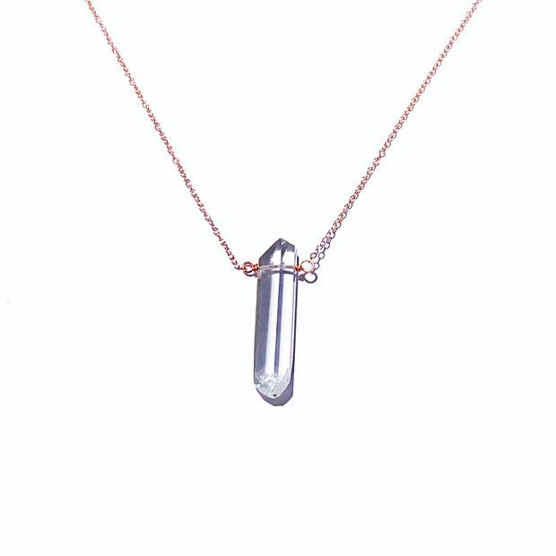 Clear Quartz Necklace in Rose Gold