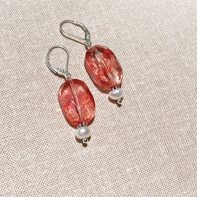Strawberry Quartz and Pearls Earrings