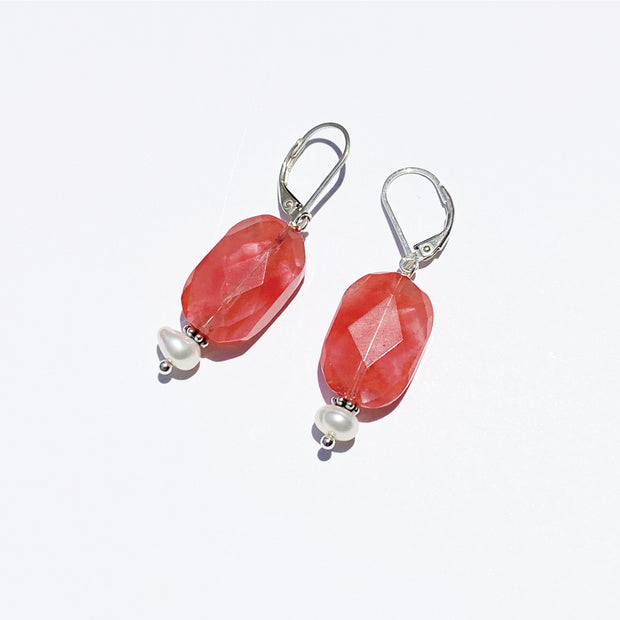 Strawberry Quartz and Pearls Earrings